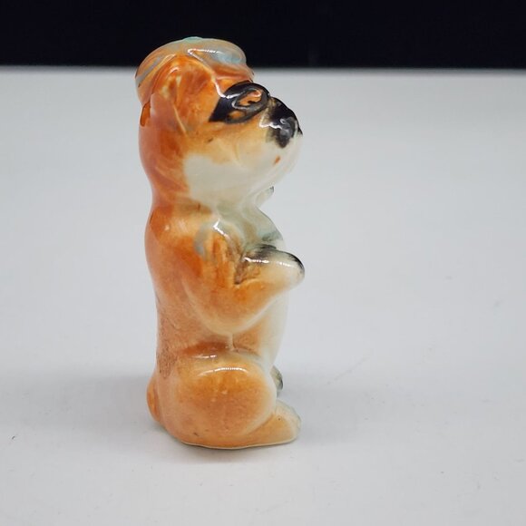 Vintage Ceramic Bandit Pug Figurine With Blue Hat In Japan 2.5" Tall - Picture 8 of 8